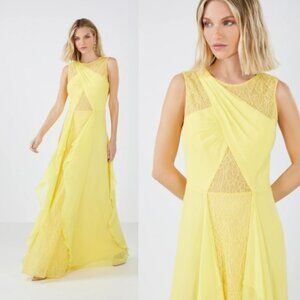 NWT BCBGMAXAZRIA ALESSIA Lace ruffle gown yellow
